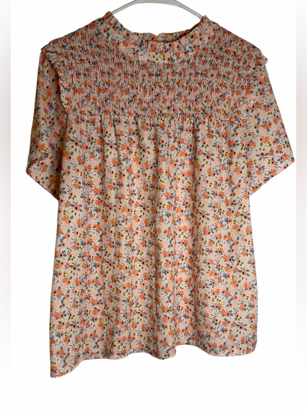 Floral Smocked Short Sleeve Blouse - Orange Multi (004)